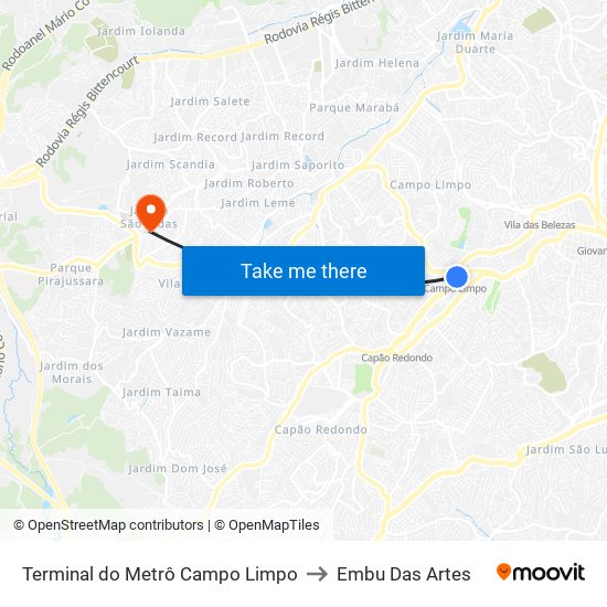 Terminal do Metrô Campo Limpo to Embu Das Artes map