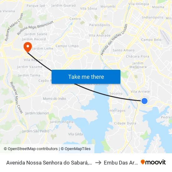 Avenida Nossa Senhora do Sabará, 4455 to Embu Das Artes map