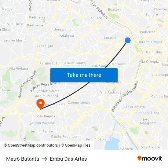 Metrô Butantã to Embu Das Artes map