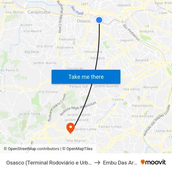 Osasco (Terminal Rodoviário e Urbano) to Embu Das Artes map