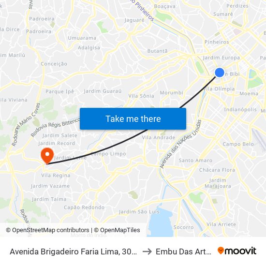 Avenida Brigadeiro Faria Lima, 3064 to Embu Das Artes map