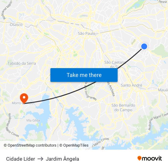 Cidade Líder to Jardim Ângela map