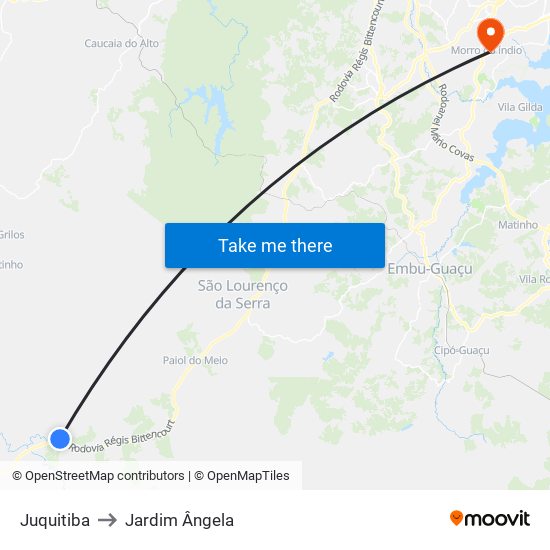Juquitiba to Jardim Ângela map