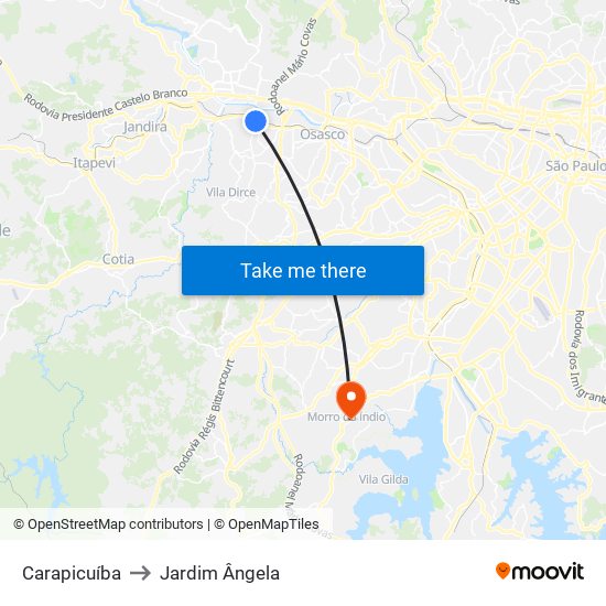 Carapicuíba to Jardim Ângela map