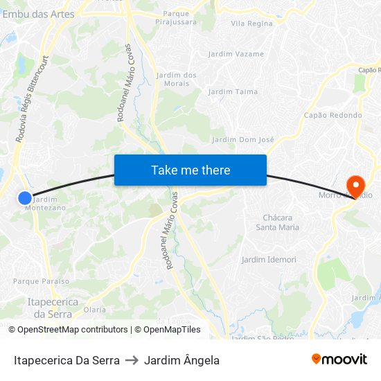 Itapecerica Da Serra to Jardim Ângela map