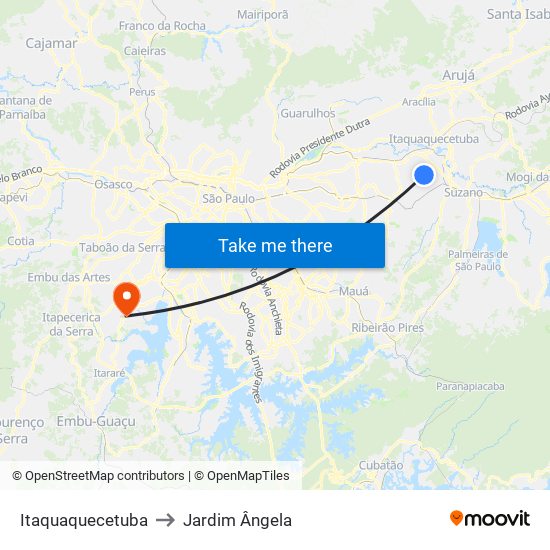 Itaquaquecetuba to Jardim Ângela map