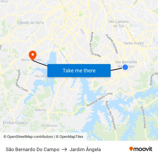 São Bernardo Do Campo to Jardim Ângela map