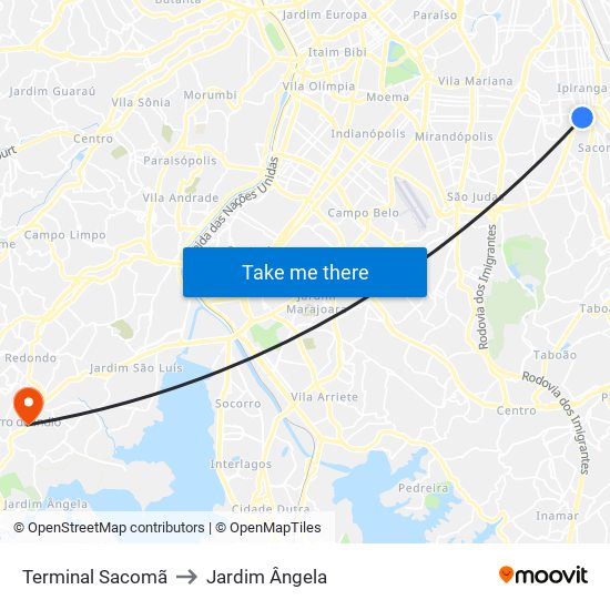 Terminal Sacomã to Jardim Ângela map