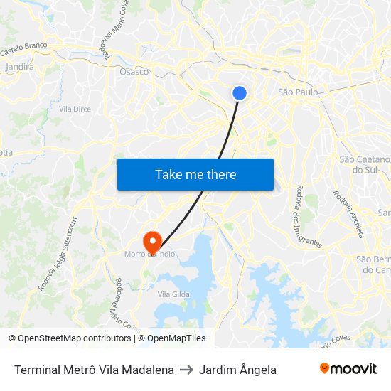 Terminal Metrô Vila Madalena to Jardim Ângela map