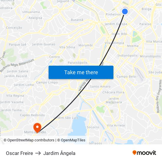 Oscar Freire to Jardim Ângela map