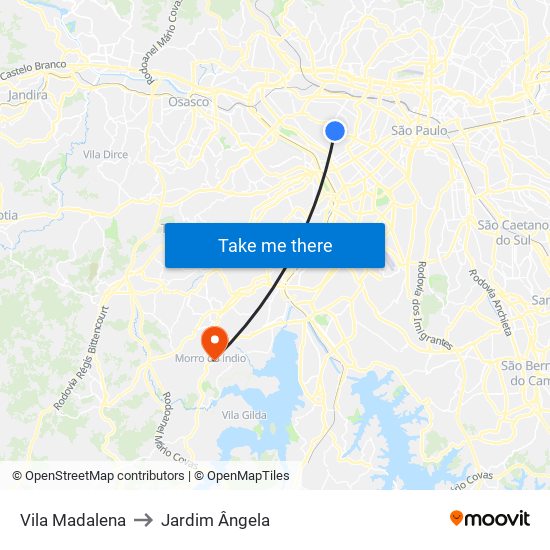 Vila Madalena to Jardim Ângela map