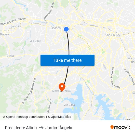 Presidente Altino to Jardim Ângela map