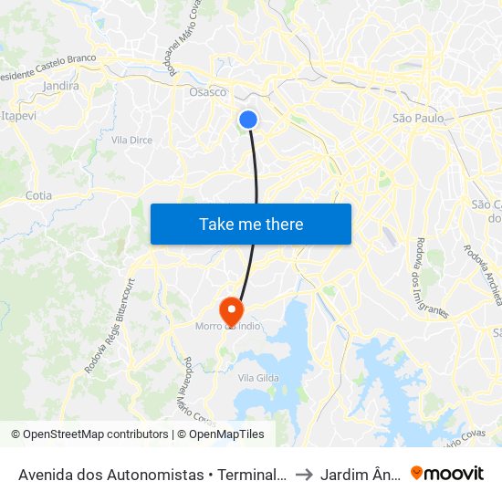 Avenida dos Autonomistas • Terminal Vila Yara to Jardim Ângela map