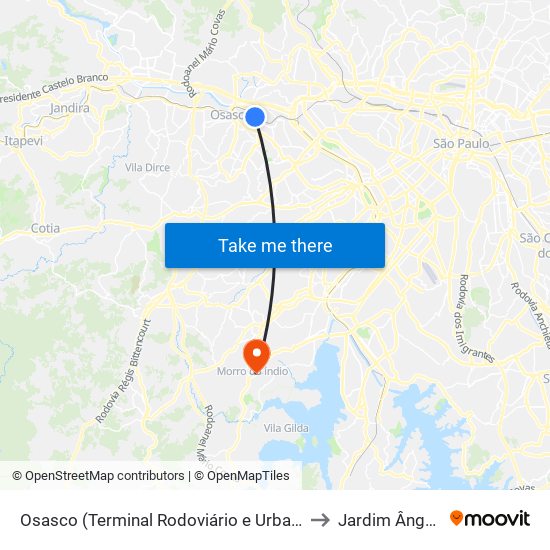 Osasco (Terminal Rodoviário e Urbano) to Jardim Ângela map