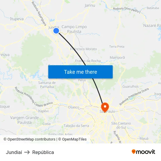 Jundiaí to República map