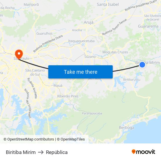 Biritiba Mirim to República map