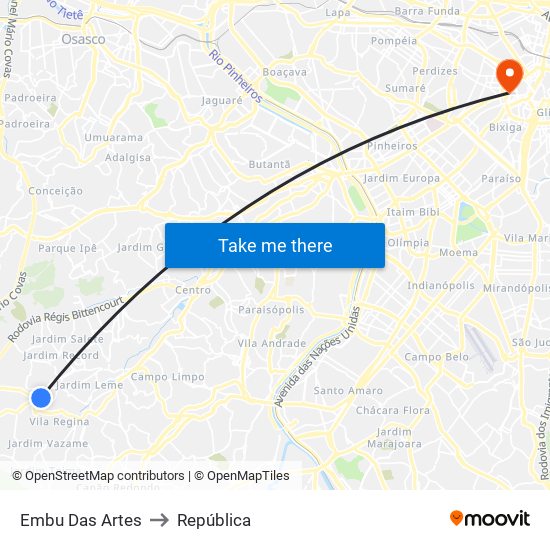 Embu Das Artes to República map