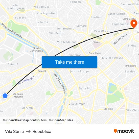Vila Sônia to República map