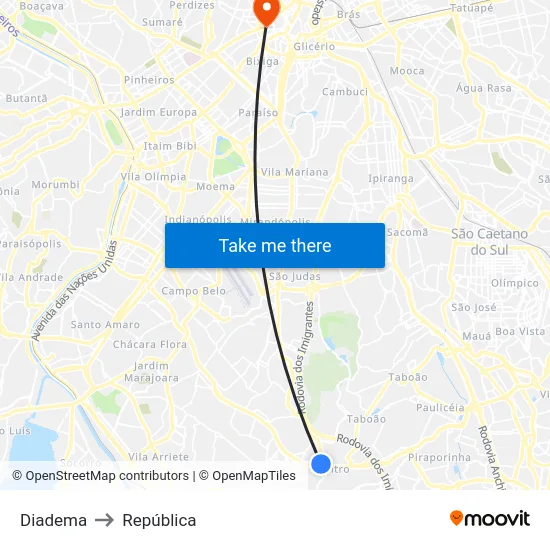 Diadema to República map