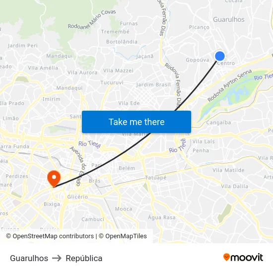 Guarulhos to República map