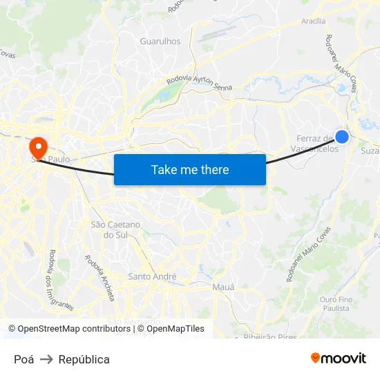 Poá to República map