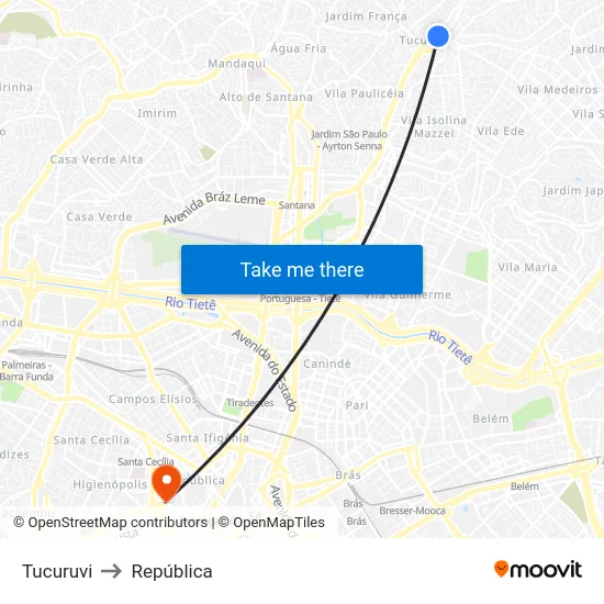 Tucuruvi to República map