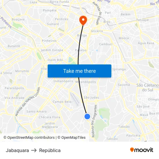 Jabaquara to República map
