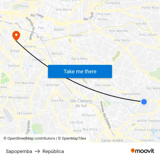 Sapopemba to República map