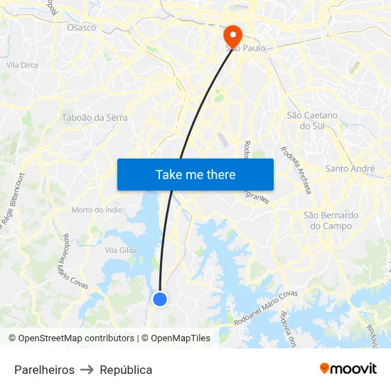 Parelheiros to República map