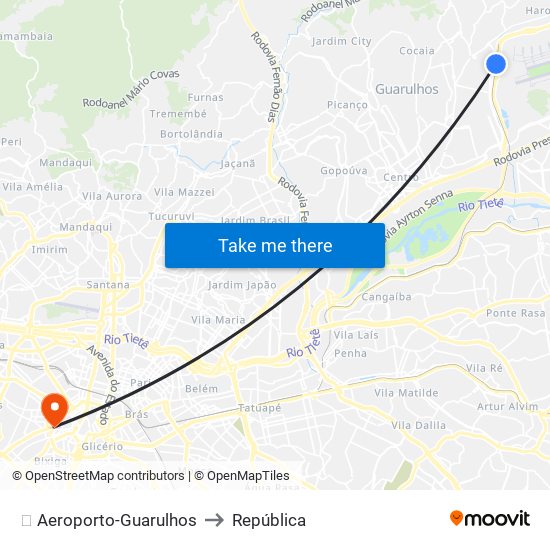 ✈️ Aeroporto-Guarulhos to República map