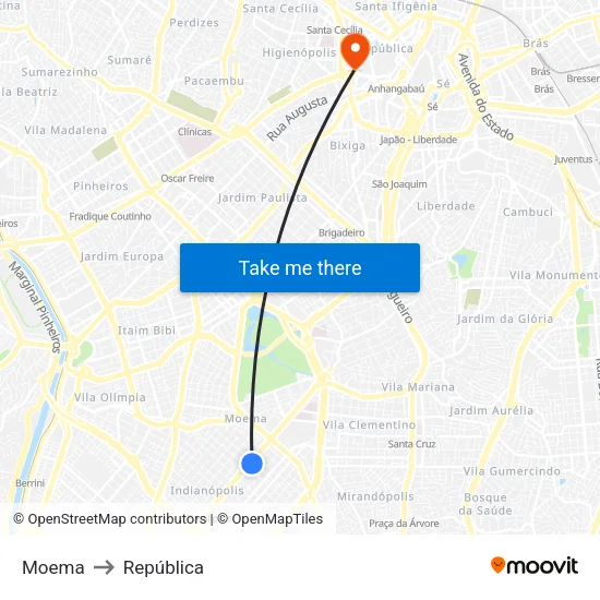Moema to República map