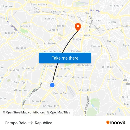 Campo Belo to República map