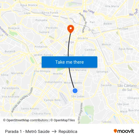 Parada 1 - Metrô Saúde to República map
