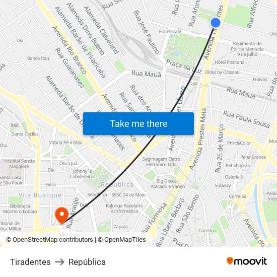 Tiradentes to República map