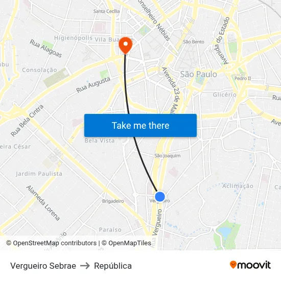 Vergueiro Sebrae to República map