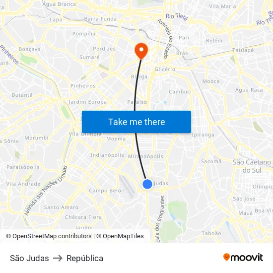 São Judas to República map