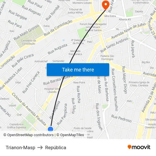 Trianon-Masp to República map