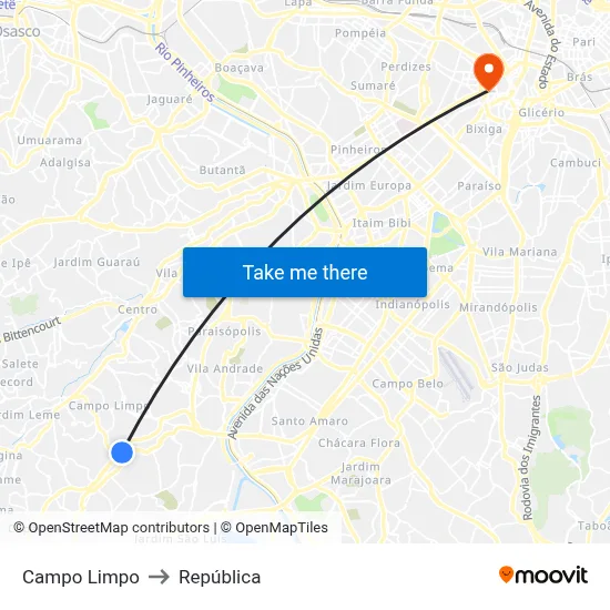 Campo Limpo to República map