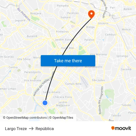 Largo Treze to República map