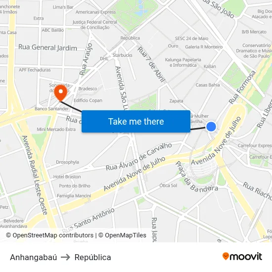 Anhangabaú to República map