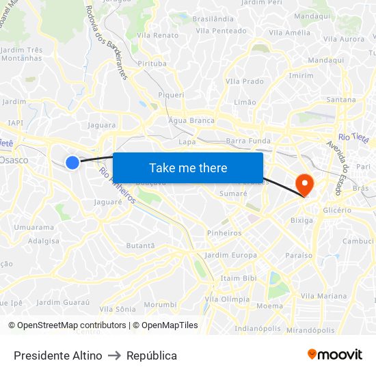 Presidente Altino to República map