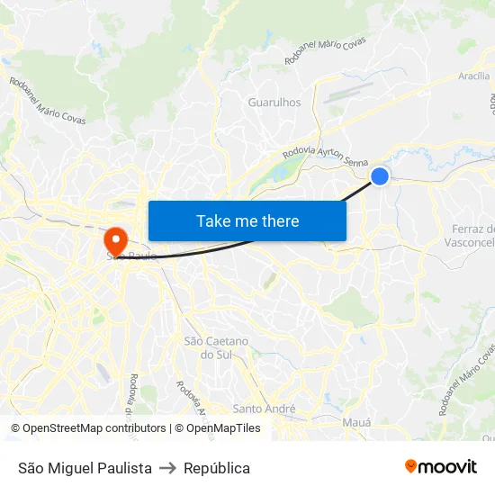 São Miguel Paulista to República map