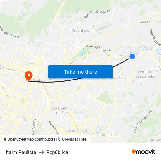 Itaim Paulista to República map