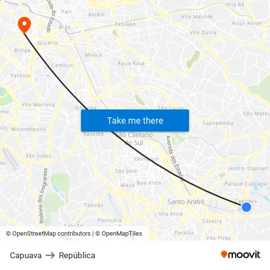 Capuava to República map