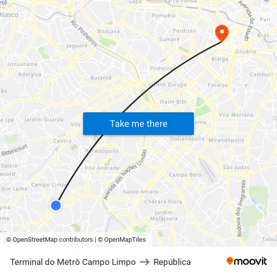 Terminal do Metrô Campo Limpo to República map