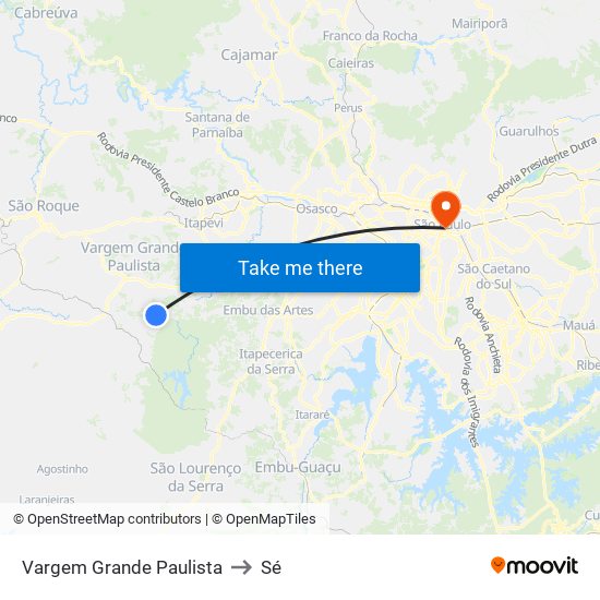 Vargem Grande Paulista to Sé map