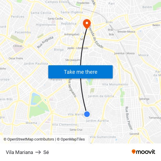 Vila Mariana to Sé map
