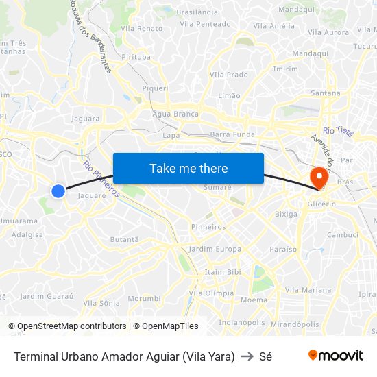 Terminal Urbano Amador Aguiar (Vila Yara) to Sé map