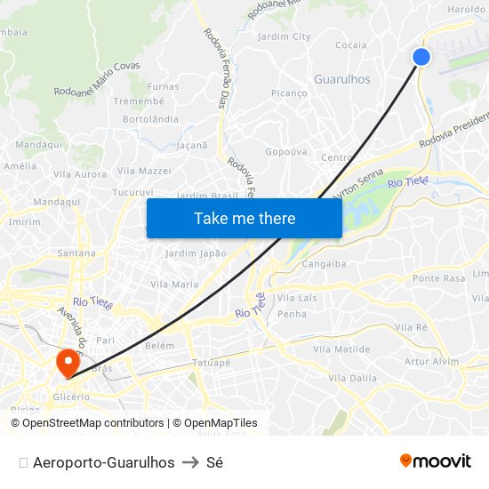 ✈️ Aeroporto-Guarulhos to Sé map