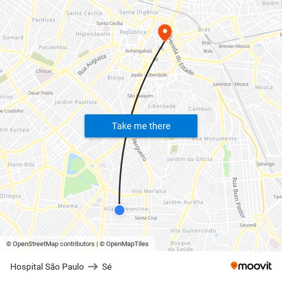 Hospital São Paulo to Sé map